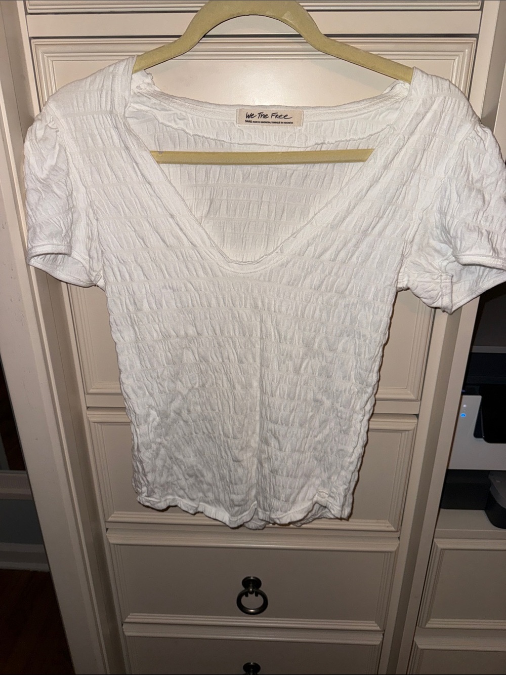 We The Free White Smocked V-Neck Short Sleeve Tee